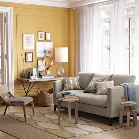 Love This Yellow Accent Wall And Grey Couch West Elm Yellow Walls