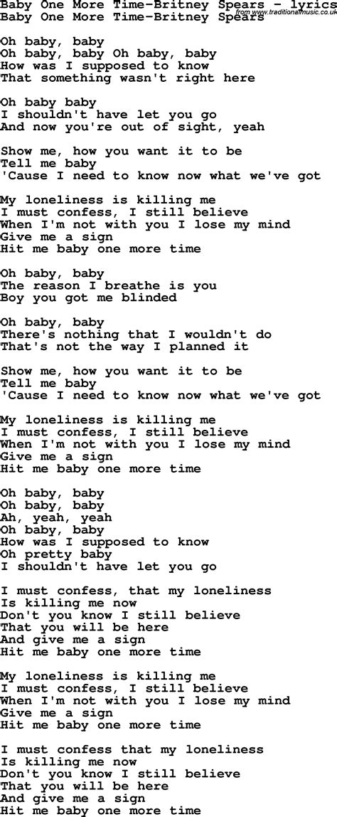 Love Song Lyrics For Baby One More Time Britney Spears