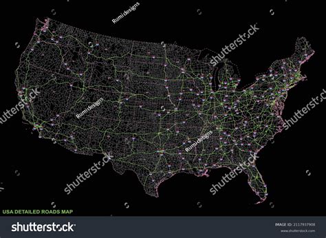 Usa Detailed Roads Interstates Freeways Map Stock Vector Royalty Free
