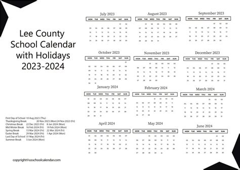 Lee County School Calendar With Holidays 2023 2024