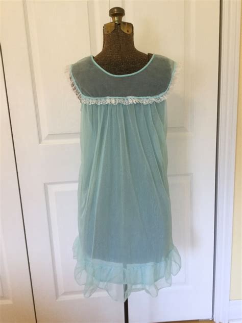 S Turquoise Aqua Chiffon Peignoir Short Nightgown Etsy