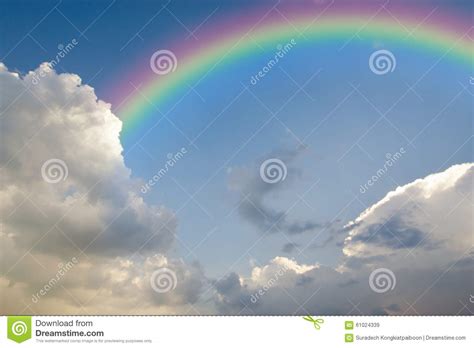 Clear Blue Sky With White Cloud And Rainbow Stock Image Image Of High