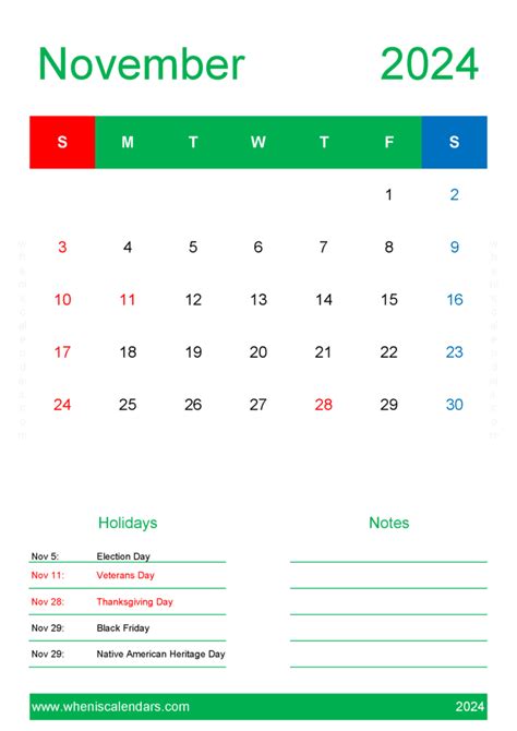 Free November 2024 Print Monthly Calendar