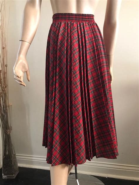 Vintage Red Plaid Pleated Cotton Christmas Skirt Red Green Etsy