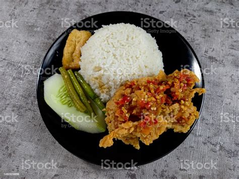 Ayam Goreng Geprek Or Pecel Ayam Sambal Bawang Is A Indonesian Fried