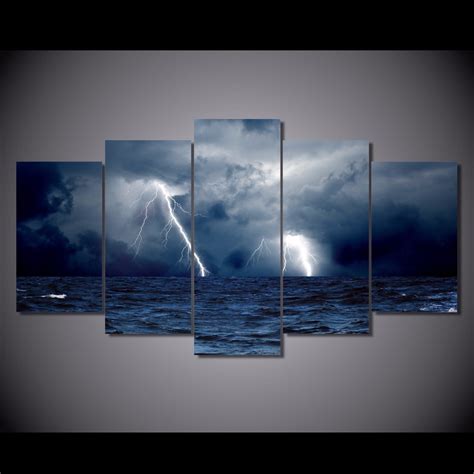 Wall Art 5 Pieces Canvas Prints Clouds Waves Sea Storm
