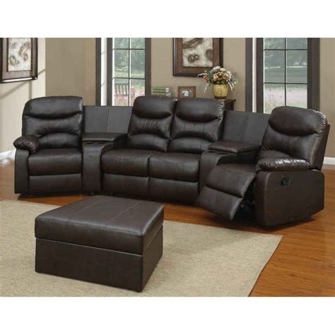 Sketch Of Black Leather Reclining Sectional Products Home Theater