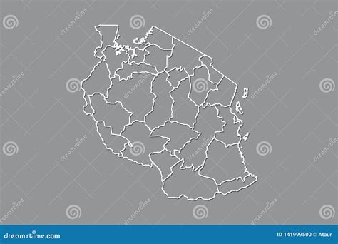 Tanzania Vector Map With Border Lines Of Regions Using Gray Color On