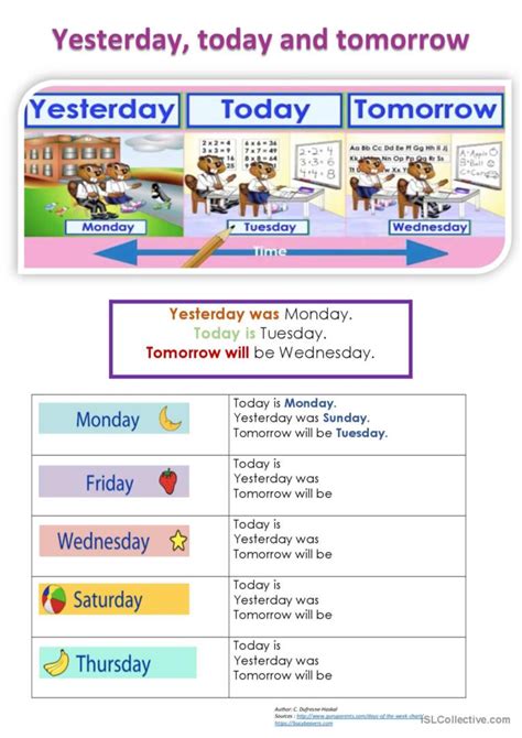 Yesterday Was Today Is Tomorrow English Esl Worksheets Pdf And Doc