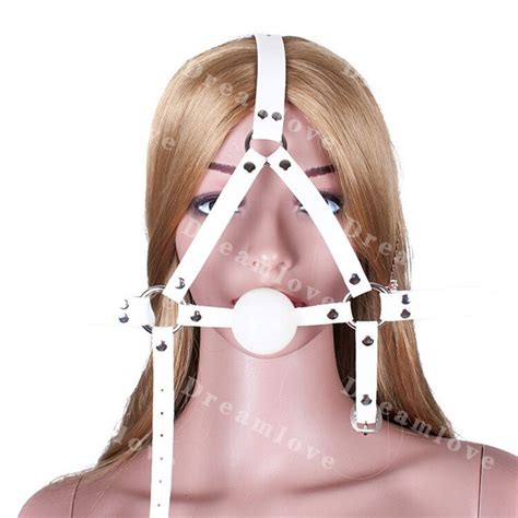 Sex Bondage Lockable Leather Strap Medical Play White Solid Silicone Ball Gags Slave Training