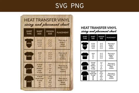 Heat Transfer Vinyl Sizing And Placement Chart Svg Png