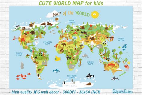 Cute Printable World Map For Kids Gender Neutral Room Art 271662