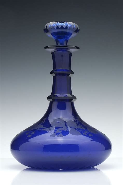 Engraved Antique 19th Century Georgian Bristol Blue Glass Decanter C1830 Decanters Exhibit