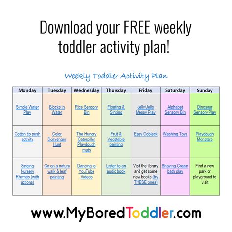 Free Weekly Toddler Activity Plan My Bored Toddler