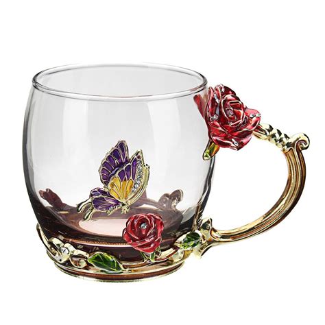 Us2600 38 Off Enamel Glass Rose Flower Tea Cup Set Spoon Coffee