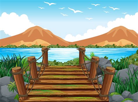 Background Scene With Wooden Bridge To The Lake 368212 Vector Art At