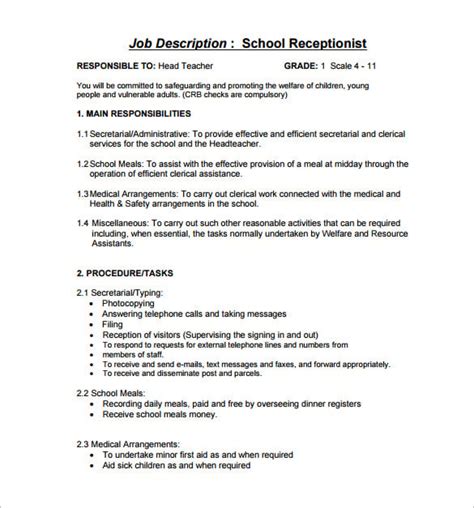 Receptionist Job Description Template 11 Free Word Pdf Format Download