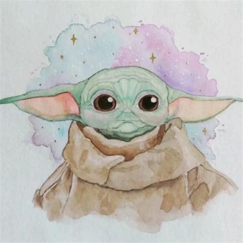 Baby Yoda Art Print The Mandalorian Stars Wars Watercolor Etsy Video