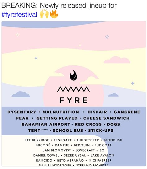 Updated Fyre Festival Lineup Fyre Festival Know Your Meme