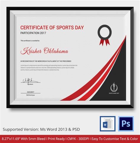 8 Sports Certificate Templates Free Sample Example Format Free