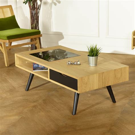 ACTON, modern coffee table, oak and metal