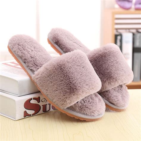 Cozy Plush Womens Slippers Open Toe House Slippers
