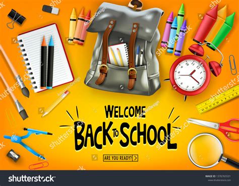 Welcome Back School Orange Background Banner Stock Vector Royalty Free