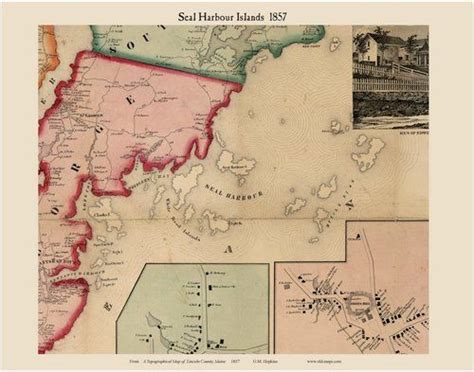 Seal Harbor Islands Maine 1857 Old Town Map Custom Print Lincoln Co