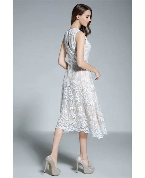 a line scoop neck white lace sleeveless knee length formal dress dk369a 70 7