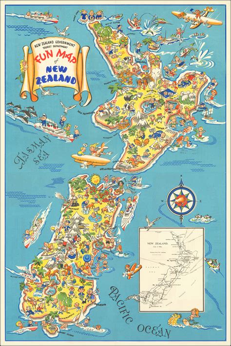 International entry into new zealand from malaysia. Fun Map of New Zealand - Barry Lawrence Ruderman Antique ...