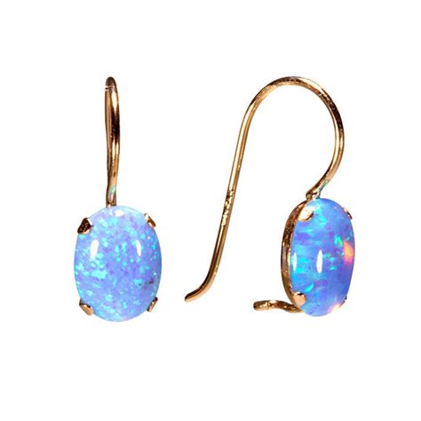 14K Gold Opal Drop Earrings 6X8 Mm White Blue Opal Gemstone Etsy