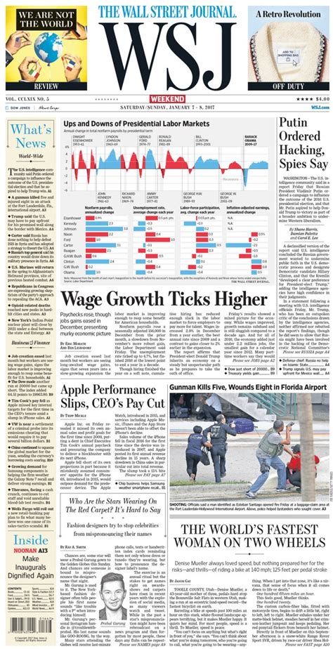 Take An Early Look At The Front Page Of The Wall Street Journal S Weekend Edition The Wall