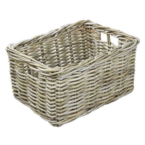 Rectangular Grey And Buff Rattan Deep Wicker Storage Basket Wicker
