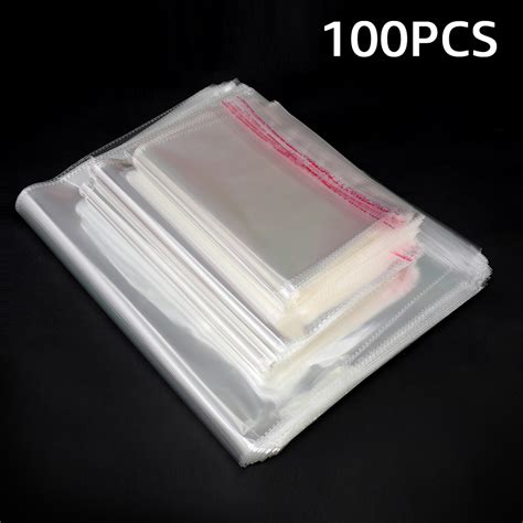 100pcs 15mil Clear Poly Plastic Cello Bags Resealable Recloseable Self