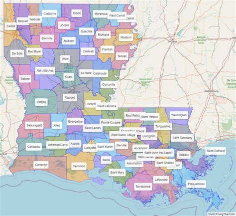 Louisiana County Map With County Names Louisiana Bản đồ New Orleans