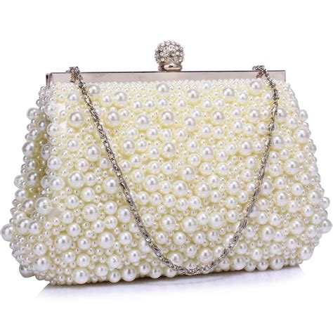 Wholesale Lse00296 Ivory Vintage Beads Pearls Crystals Evening Clutch Bag