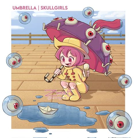 Hungern Skullgirls Umbrella Skullgirls Skullgirls Highres 1girl Blush Boardwalk