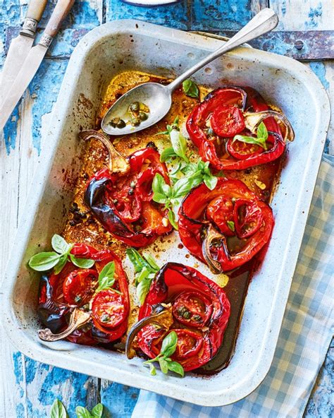 roasted red peppers with basil recipe delicious magazine
