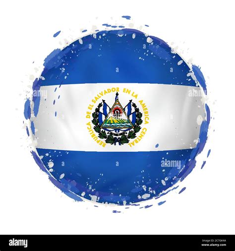 Bandera de grunge redonda de el Salvador con salpicaduras de color bandera Ilustración