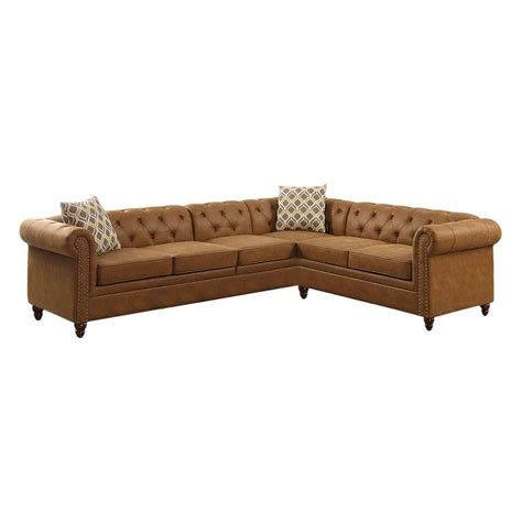 Poundex Vintage Camel Faux Leather Sectional At
