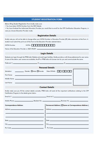 Free 34 Student Registration Forms In Pdf Ms Word Excel