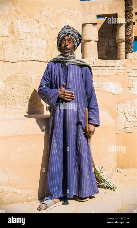 luxor egypt jan 28 2020 old arabian egyptian man dressed in blue national male dress thawb