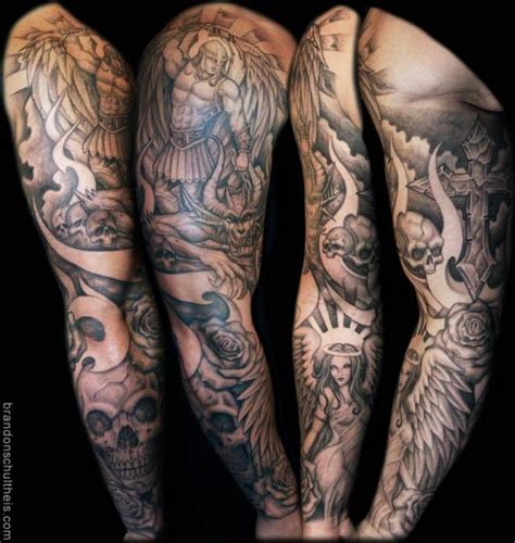 Three Different Tattoos On Both Arms And Legs