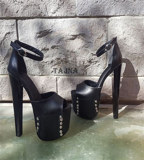 High Heel Black Ankle Strap Eyelet Shoes Tajna Club