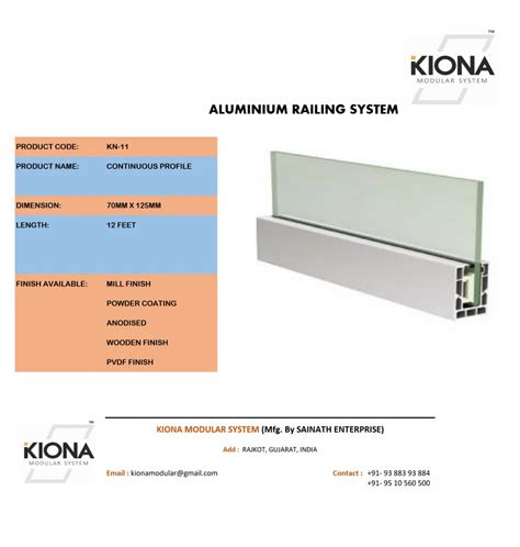 Balcony 70mm X 125mm Railing Profile Aluminium Railing System Glass