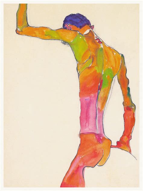 Láminas decorativas para enmarcar Naked Man with Arm Raised Male Nude Egon Schiele