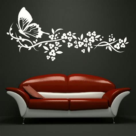 Here are 24 ways to use stripes in a bedroom. Butterfly +Flowers Big wall art sticker stencil bedroom ...