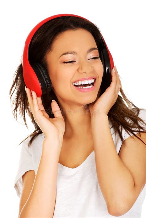 Woman With Headphones Listening To Music Stock Image Image Of