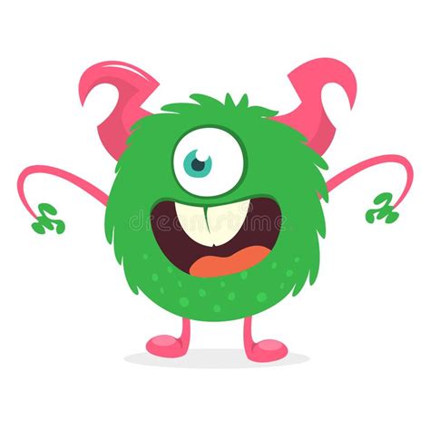 Scary Cartoon One Eyed Monster Vector Halloween Green Monster