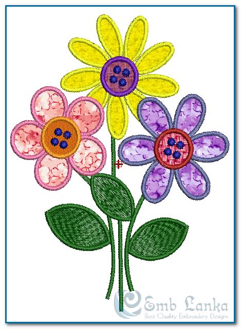 3 Applique Flowers Embroidery Design Emblanka